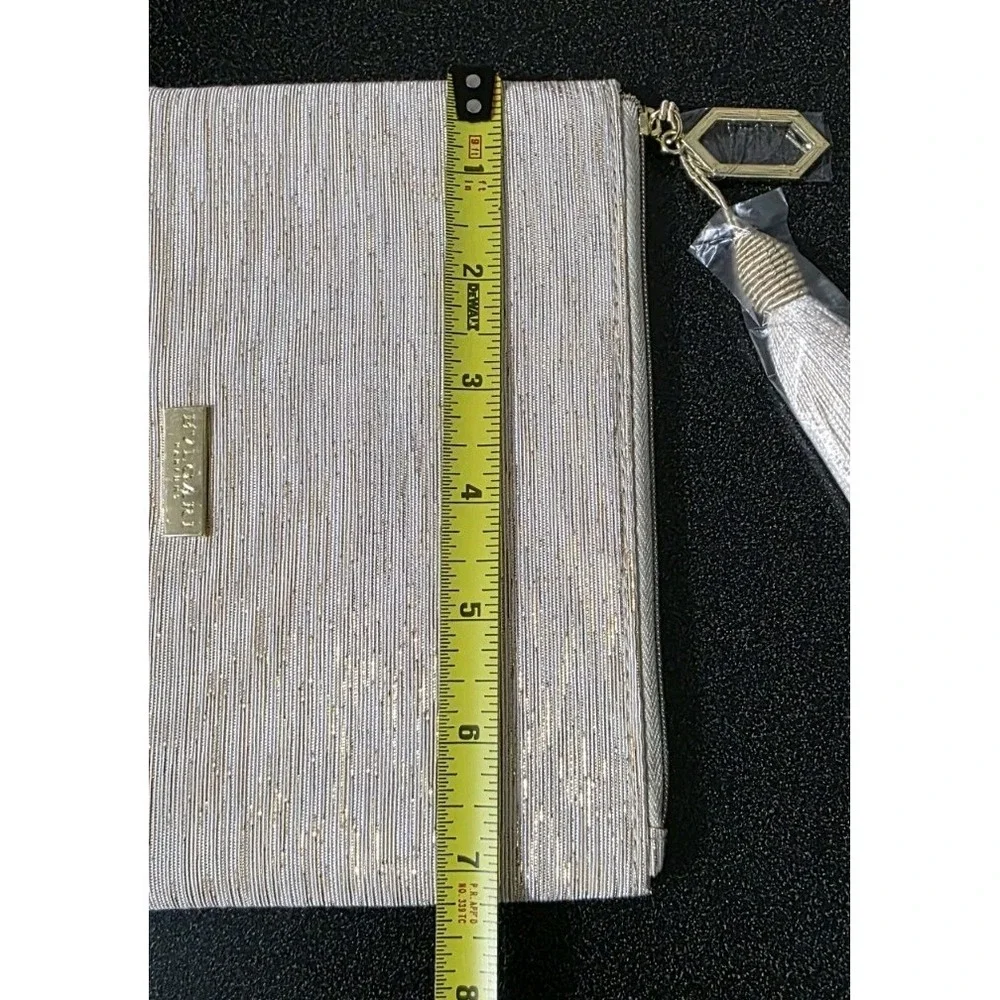 New BVLGARI Parfums Cosmetic Pouch‎ Clutch Gold Lurex Tassel Charm Make Up Bag